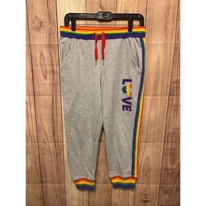 Disney Large Mickey Love Pride Rainbow Stripped Joggers pants grey lounge